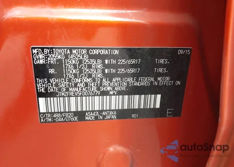 2015 Toyota Rav4 Le z USA, uszkodzony, nr VIN JTMZFREV5FD076779